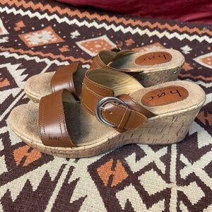 BOC Brown Leather Buckle Cork Wedge Sandal C23341 CIA15  8M